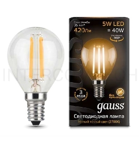 Лампа светодиодная GAUSS 105801105  LED Filament globe Е14 5Вт 2700k 1/10/50