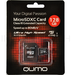 Флэш карта Micro SecureDigital 128Gb QUMO QM128GMICSDXC10U1 {MicroSDXC Class 10 UHS-I, SD adapter}