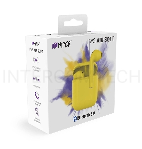 Наушники HIPER Беспроводные наушники HIPER TWS AIR Soft Bluetooth 5.0 гарнитура Li-Pol 2x50mAh+300mAh, Желтый