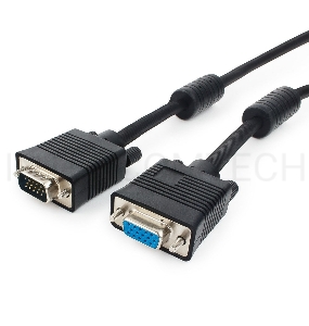 Кабель Gembird/Cablexpert CC-PPVGAX-6B, Кабель удлинитель VGA Premium , 15M/15F, 1.8м, чёрный, тройной экран, феррит.кольца  