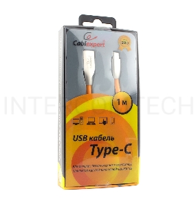 Кабель USB 2.0 Cablexpert CC-G-USBC01O-1M, AM/Type-C, серия Gold, длина 1м, оранжевый, блистер