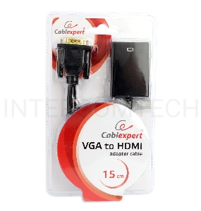Переходник VGA (M)-HDMI (F) Cablexpert A-VGA-HDMI-01, 19M/15F, длина 15см, аудиовыход Jack 3,5 (M), питание от USB