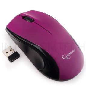 Мышь беспроводная Gembird MUSW-320-P, 2.4ГГц, фиолетовый, 2 кнопки+колесо-кнопка, 1000 DPI, батарейки в комплекте, блистер