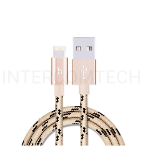 Кабель USB 2.0 hoco X2 текстильная оплетка, AM/Lightning M, золотой, 1м