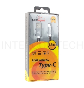 Кабель USB 2.0 Cablexpert CC-G-USBC02Gy-1.8M, AM/Type-C, серия Gold, длина 1.8м, титан, блистер