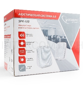 Акустич. система 2.0 Gembird SPK-100-W, белый, 6 Вт, регулятор громкости, USB-питание					