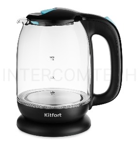 Чайник электрический Kitfort КТ-625-1 1.7л. 2200Вт черный/голубой (корпус: стекло)