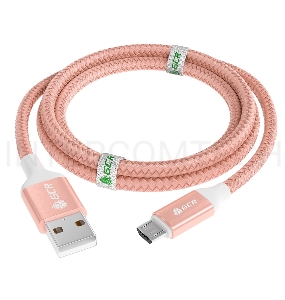 Кабель GCR QC 1.5m MicroUSB, быстрая зарядка, розовый нейлон, AL корпус розовый, белый ПВХ, 28/24 AWG, GCR-52474