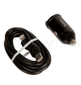 Автомобильная зарядка (от прикуривателя) HOCO NZ2 Link, кабель Lightning, QC3.0, один порт USB, один порт Type-C, 30W черный
