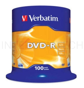 Диск DVD-R Verbatim 4.7Gb 16x Cake Box (100шт) (43549)
