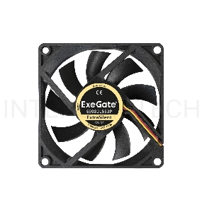 Вентилятор ExeGate ExtraSilent ES08015S3P, 80x80x15 мм, подшипник скольжения, 3pin, 1600RPM, 23dBA