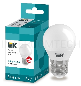 Лампа светодиодная LED 3Вт Е27 220В 4000К G45 шар | LLE-G45-3-230-40-E27 | IEK
