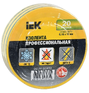 Изолента Iek UIZ-20-10-K52 0,18х19 мм желто-зеленая 20 метров ИЭК
