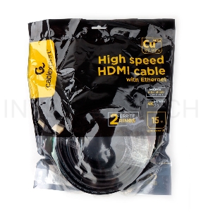 Кабель HDMI Cablexpert CCF2-HDMI4-15M, 15м, v1.4, 19M/19M, черный, позол.разъемы, экран, 2 ферр кольца, пакет