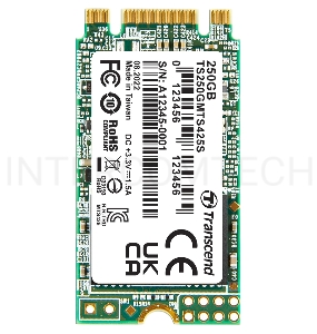 Накопитель SSD M.2 Transcend 250Gb MTS425 <TS250GMTS425S> (SATA3, up to 500/330MBs, 3D NAND, 90TBW, 22x42mm)