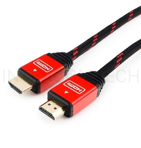 Кабель HDMI Cablexpert, серия Gold, 3 м, v1.4, M/M, красный, позол.разъемы, алюминиевый корпус, нейлоновая оплетка, коробка