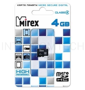 Флеш карта microSD 4GB Mirex microSDHC Class 4
