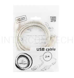 Кабель удлинитель USB2.0 Pro Cablexpert CCF-USB2-AMAF-TR-2M, AM/AF, 2м, экран, 2феррит.кольца, прозрачный, пакет