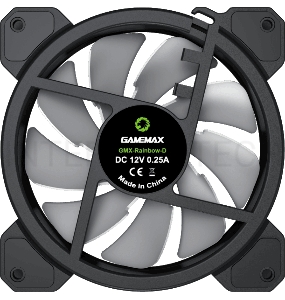 Кулер для корпуса ПК Gamemax FN-12Rainbow-D, 12CM ARGB Rainbow Fan, Dual rings+centre ARGB LEDs, 3pin+4Pin connector