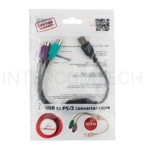 Конвертер PS/2 устройства -> USB порт Cablexpert UAPS12-BK, 2xPS/2 /AM, блистер, черный