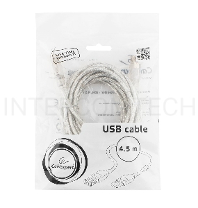 Кабель удлинитель USB2.0 Pro Cablexpert CCF-USB2-AMAF-TR-15, AM/AF, 4,5м, экран, 2феррит.кольца, прозрачный, пакет