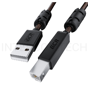 Кабель GCR PROF 5.0m USB 2.0, AM/BM, черно-прозрачный, ферритовые кольца, 28/24 AWG, экран, армированный, морозостойкий, GCR-52419