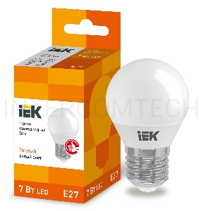 Лампа Iek LLE-G45-7-230-30-E27 светодиодная ECO G45 шар 7Вт 230В 3000К E27 IEK