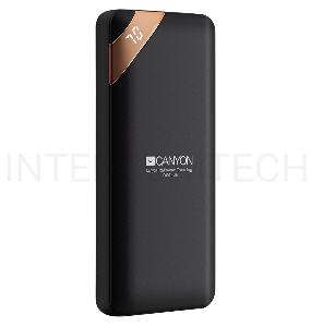 Мобильный аккумулятор CANYON Power bank 10000mAh Li-poly battery, Input 5V/2A, Output 5V/2.1A(Max), with Smart IC and power display, Black, USB cable length 0.25m, 137*67*13mm, 0.230Kg