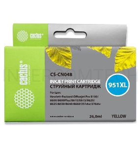 Картридж струйный Cactus CS-CN048 желтый для №950 HP PhotoSmart HP OfficeJet Pro 8100/8600 (26ml)