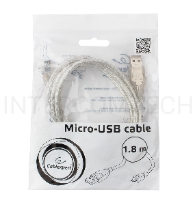 Кабель Cablexpert USB 2.0 Pro, AM/microBM, 1,8м, экран, феррит.кольцо, прозрачны (CCP-mUSB2-AMBM-6-TR)