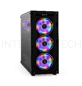 Корпус Miditower ExeGate i3 BASE-NPX500 (ATX, БП 500NPX с вент. 12 см, с окном, 1*USB+1*USB3.0, аудио, 4 вент. 12см с RGB подсветкой)