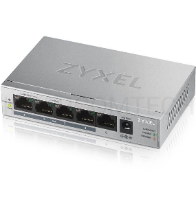 Коммутатор Zyxel GS1005HP Switch PoE +, 5xGE (4xPoE +), desktop, metal, silent, PoE budget 60 W
