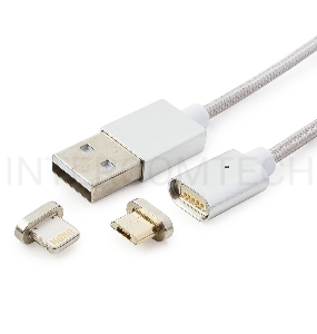Кабель USB 2.0 Cablexpert CC-USB2-AMLM3-1M, AM/microBM 5P - iPhone lightning, магнитный комбо кабель, 1м, алюминиевые разъемы, коробка