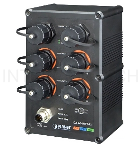 Коммутатор PLANET IP67-rated Industrial L2+ 4-Port 10/100/1000T 802.3at PoE + 2-Port 10/100/1000T Managed Ethernet Switch(-40~75 degrees C), ERPS Ring, 1588,  6 x waterproof RJ45 connectors included