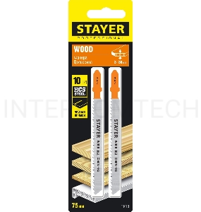 Полотна STAYER, T101B, для эл/лобзика, HCS, по дереву, ДСП, ДВП, T-хвост., шаг 2,5мм, 75мм, 2шт
