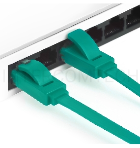 Патч-корд Greenconnect плоский прямой PROF  20.0m UTP медь, кат.6, зеленый, позолоченные контакты, 30 AWG, Premium ethernet high speed 10 Гбит/с, RJ45, T568B (GCR-LNC625-20.0m)