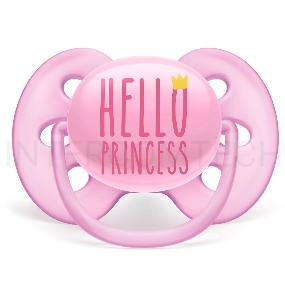 Пустышка ultra soft, Hello princess, 6-18 мес, 1 шт, для девочек