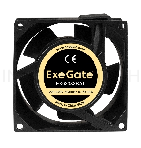 Вентилятор 220В ExeGate EX289000RUS EX08038BAT (80x80x38 мм, 2-Ball (двойной шарикоподшипник), клеммы, 2500RPM, 37dBA)