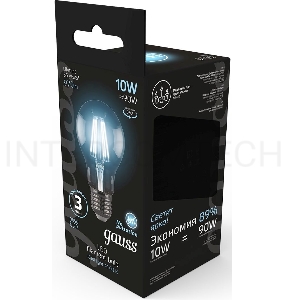 Лампа филам. Gauss 10Вт цок.:E27 шар 220B 4100K св.свеч.бел.ней. A60 (упак.:10шт) (102802210)