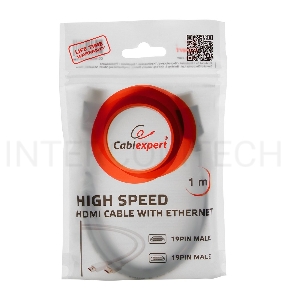 Кабель HDMI Gembird/Cablexpert, 1м, v1.4, 19M/19M, белый, позол.разъемы, экран, пакет (CC-HDMI4-W-1M)