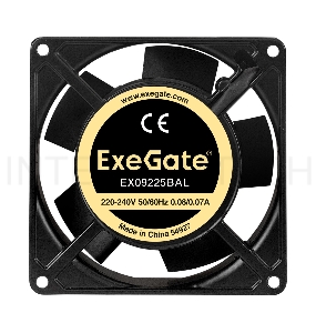 Вентилятор 220В ExeGate EX289003RUS EX09225BAL (92x92x25 мм, 2-Ball (двойной шарикоподшипник), подводящий провод 30 см, 2600RPM, 35dBA)