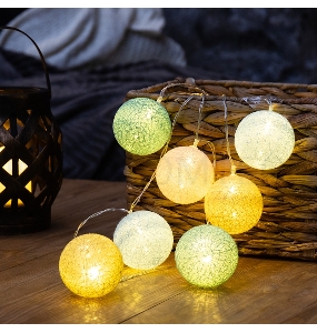 Тайские фонарики «Пудра» 1,5 м, прозрачный ПВХ, 10 LED, теплый белый, питание 2 х АА (батарейки не в комплекте)