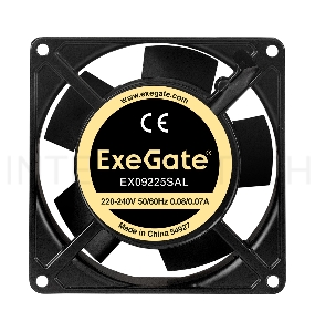Вентилятор 220В ExeGate EX289005RUS EX09225SAL (92x92x25 мм, Sleeve bearing (подшипник скольжения), подводящий провод 30 см, 2500RPM, 34dBA)