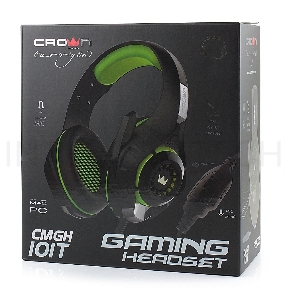 Гарнитура CROWN CMGH-101T Black&green (Подключение jack 3.5мм 4pin+ адаптер 2*jack spk+mic,Частотныи? диапазон: 20Гц-20,000 Гц ,Кабель 2.1м,Размер D 250мм, регулировка громкости, микрофон на ножке)