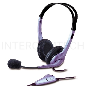 Проводная гарнитура Genius HS-04S (крепление - оголовье, накладные наушники, разъем mini jack 3.5 мм, фиксированное крепление микрофона.) Цвет сиреневый.