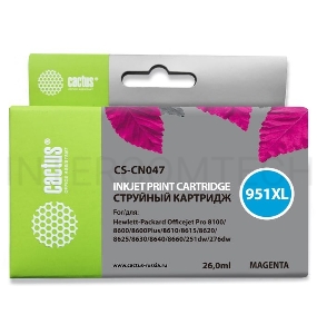 Картридж струйный Cactus CS-CN047 пурпурный для №950 HP OfficeJet Pro 8100/8600 (26ml) (1500стр.)