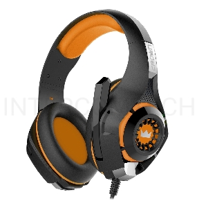 Гарнитура игровая CROWN CMGH-101T Black&orange (Подключение jack 3.5мм 4pin+ адаптер 2*jack spk+mic,Частотный диапазон: 20Гц-20,000 Гц ,Кабель 2.1м,Размер D 250мм, регулировка громкости, микрофон на ножке)