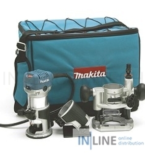 Фрезеры Makita RT0700CX2 Фрезер кромочный,{710Вт,10000-30000об\м,цанга-6-8мм,1.8кг,сум,прям направляющая,погруж и накл подошвы}