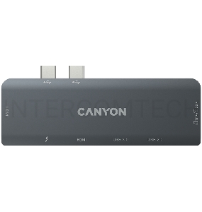 Док-станция Canyon DS-05B Multiport Docking Station with 7 port, 1*Type C PD100W+2*HDMI+1*USB3.0+1*USB2.0+1*SD+1*TF. Input 100-240V, Output USB-C PD100W&USB-A 5V/1A, Aluminum alloy, Space gray, 104*42*11mm, 0.046kg(Generation B)