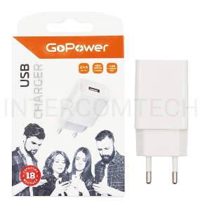 Сетевое З/У GoPower GP1U 1USB 2.4A 12W белый (1/120/480)